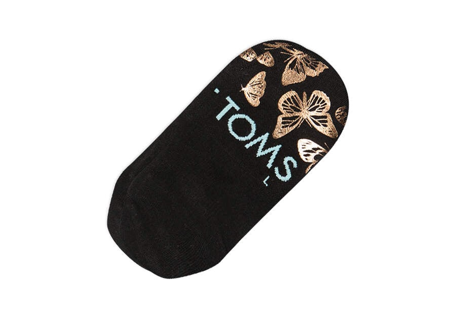 Calcetines Toms Ultimate No Show Socks Foiled Butterflies Negras Doradas Chile | CL091-113