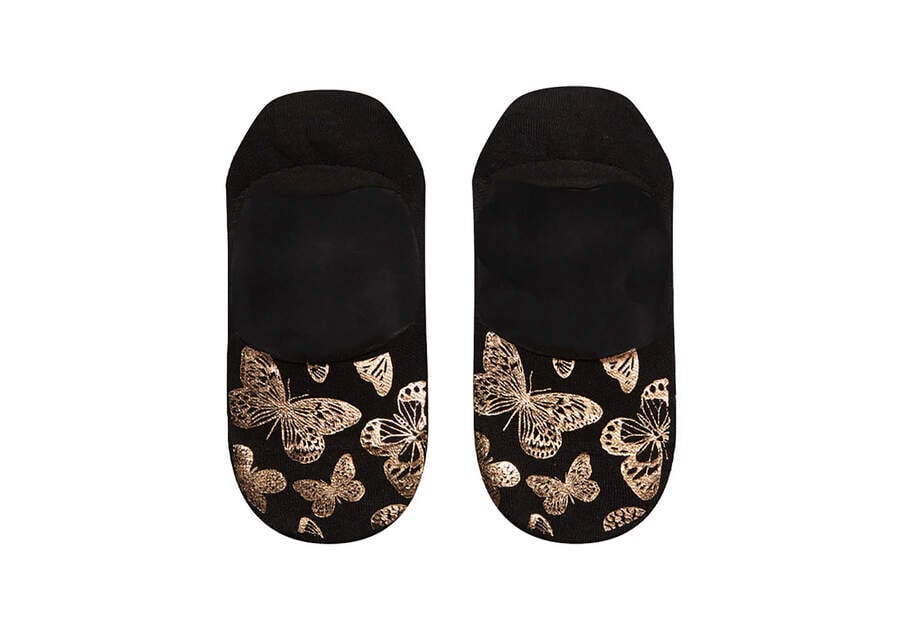 Calcetines Toms Ultimate No Show Socks Foiled Butterflies Negras Doradas Chile | CL091-113