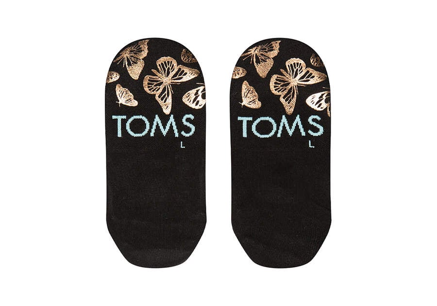 Calcetines Toms Ultimate No Show Socks Foiled Butterflies Negras Doradas Chile | CL091-113