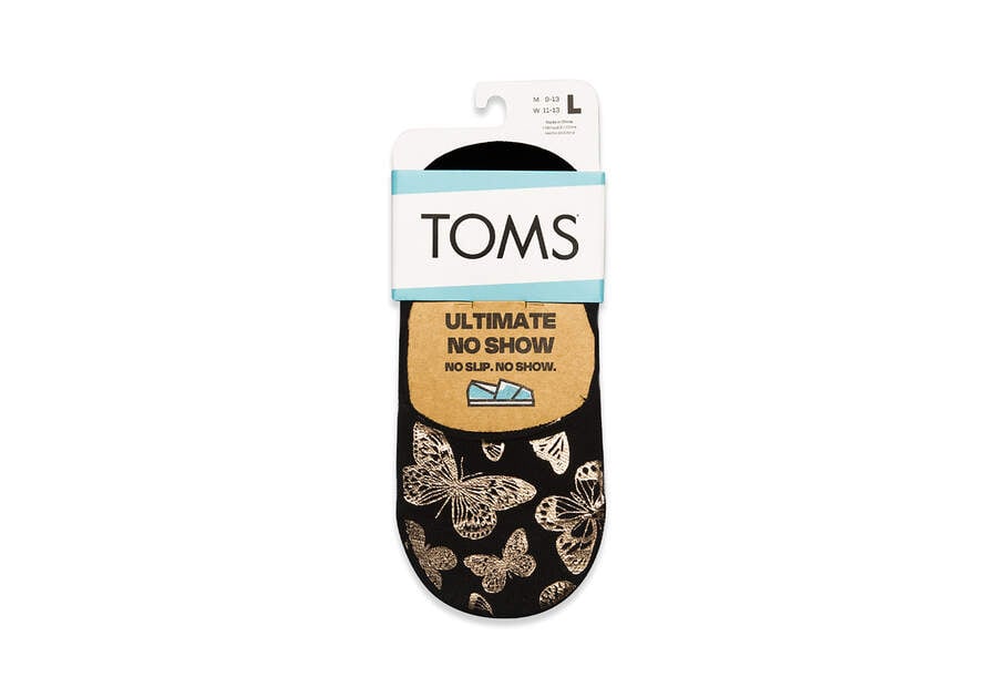 Calcetines Toms Ultimate No Show Socks Foiled Butterflies Negras Doradas Chile | CL091-113