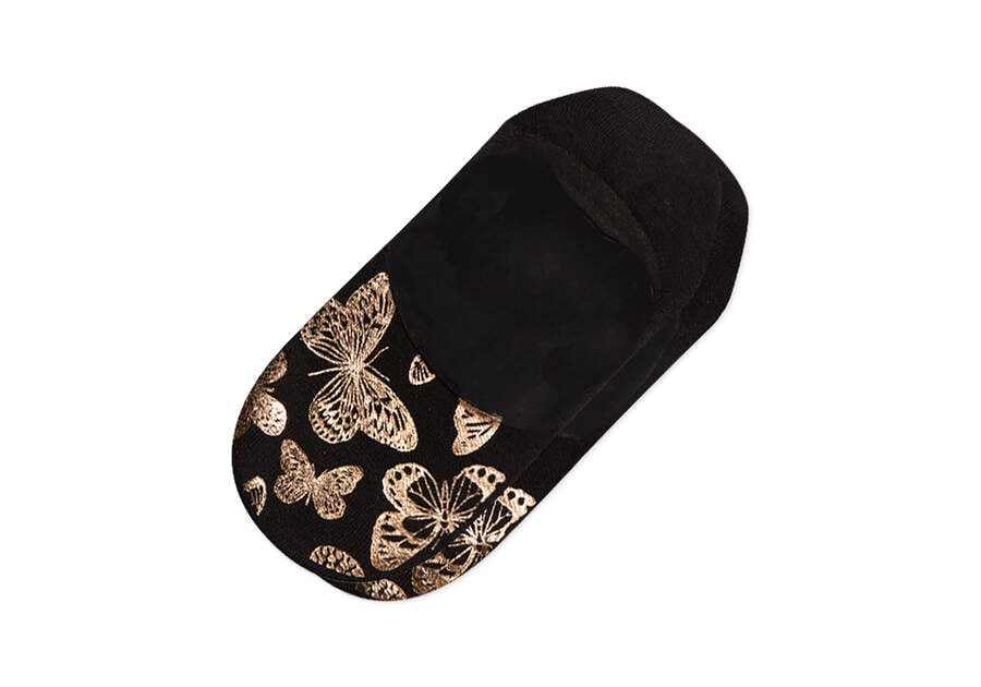 Calcetines Toms Ultimate No Show Socks Foiled Butterflies Negras Doradas Chile | CL091-113