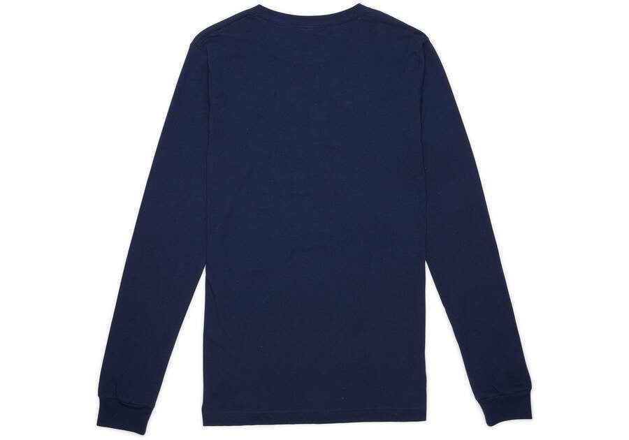 Camiseta Toms Stacked Logo Long Sleeve Tee Azul Marino Chile | CL641-500