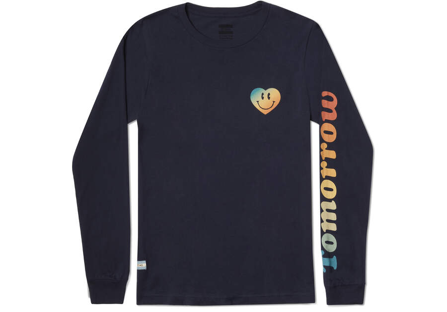 Camiseta Toms TOMORROW Logo Long Sleeve Azul Marino Chile | CL478-524