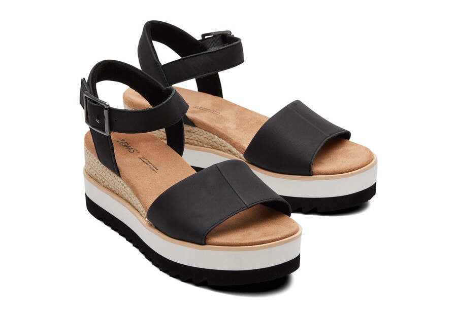 Sandalias Toms Diana Cuero Wedge Sandal Negras Chile | CL047-997