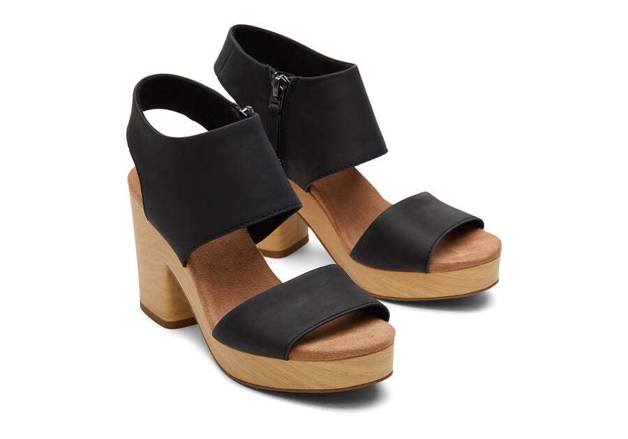 Sandalias Toms Majorca Cuero Plataforma Sandal Negras Chile | CL253-131