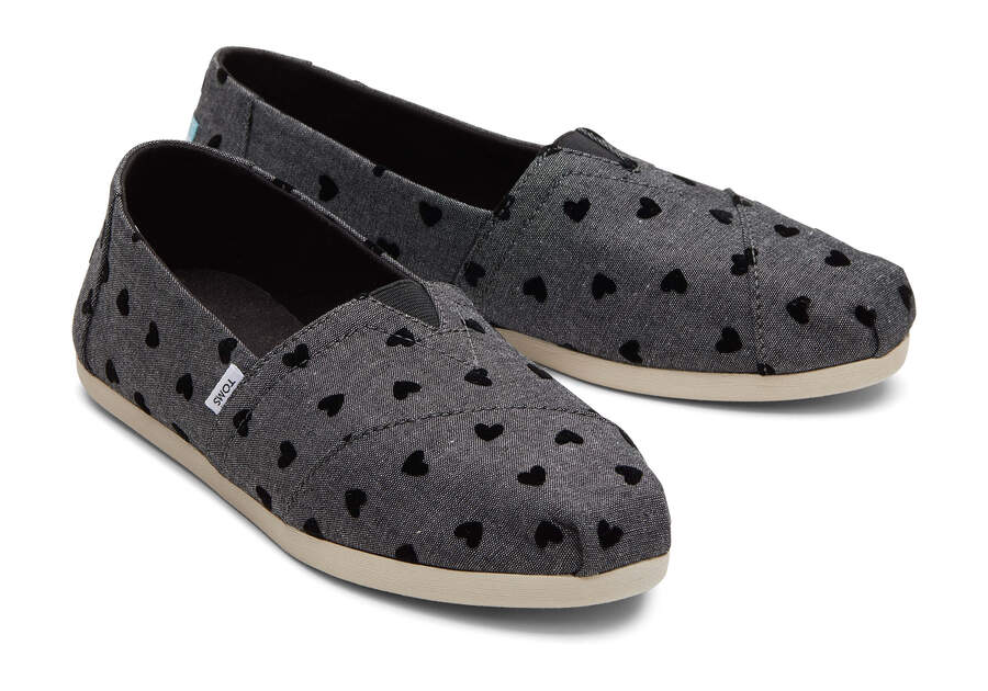 Toms Alpargata Embroidered Hearts Negras Chile | CL430-465