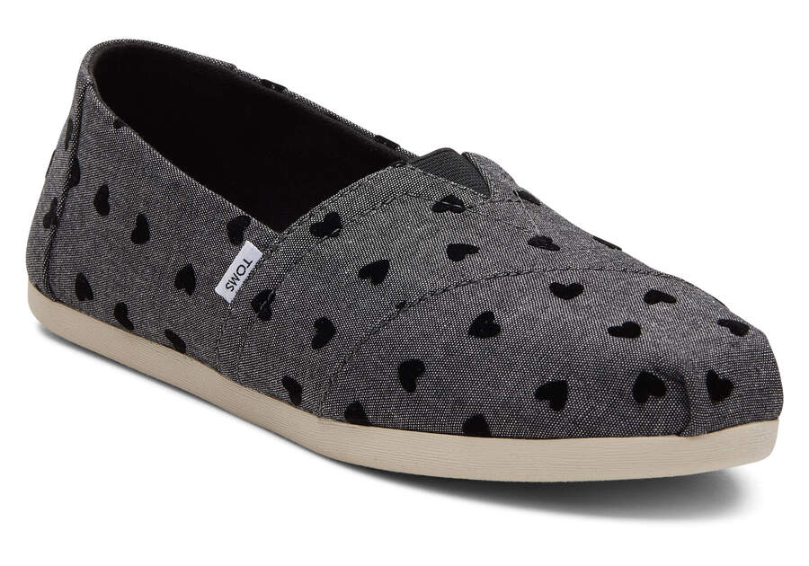 Toms Alpargata Embroidered Hearts Negras Chile | CL430-465