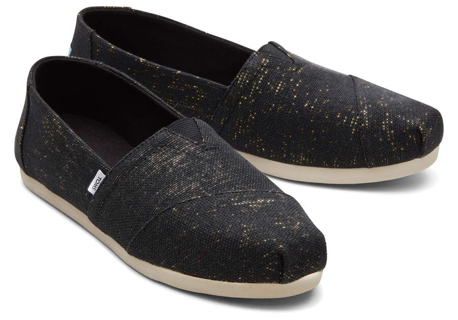 Toms Alpargata Metallic Linen Negras Metal Chile | CL864-559