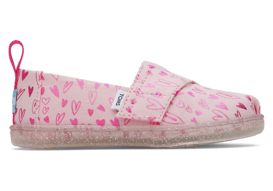 Toms Tiny Alpargata Foil Hearts Print Rosas Chile | CL722-583