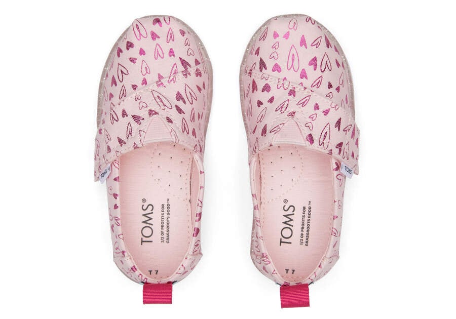 Toms Tiny Alpargata Foil Hearts Print Rosas Chile | CL722-583