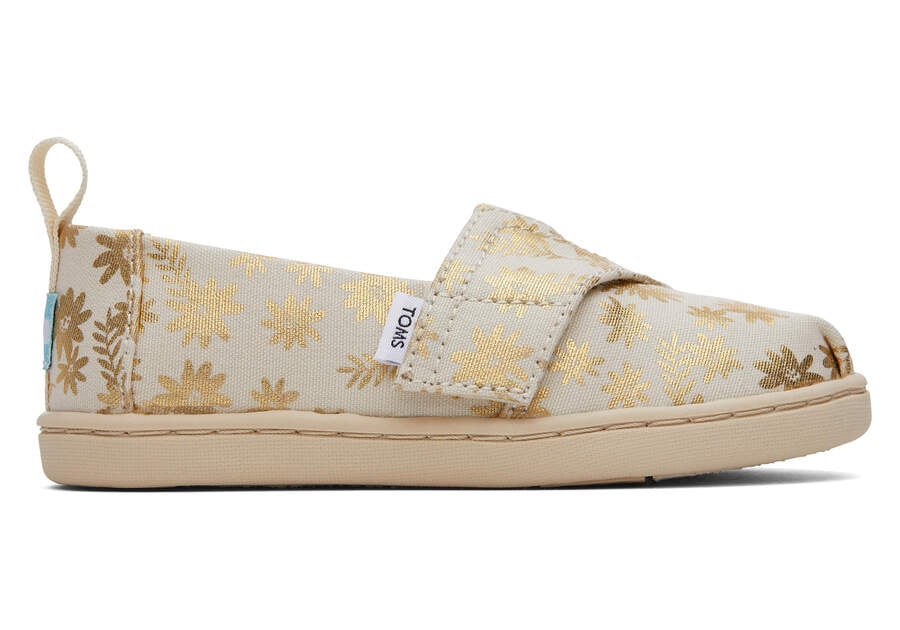 Toms Tiny Alpargata Gold Foil Floral Blooms Beige Doradas Chile | CL447-610