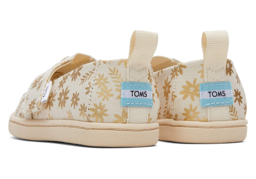 Toms Tiny Alpargata Gold Foil Floral Blooms Beige Doradas Chile | CL447-610