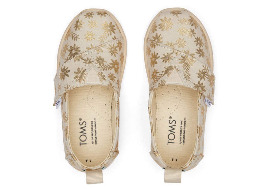 Toms Tiny Alpargata Gold Foil Floral Blooms Beige Doradas Chile | CL447-610