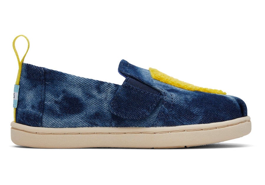 Toms Tiny Alpargata Twin Gore Washed Denim Ligthning Bolt Azul Marino Azules Chile | CL905-591