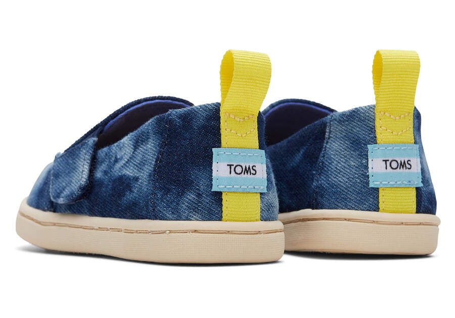 Toms Tiny Alpargata Twin Gore Washed Denim Ligthning Bolt Azul Marino Azules Chile | CL905-591