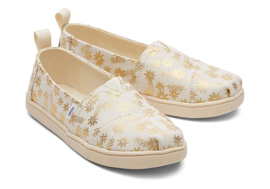 Toms Youth Alpargata Gold Foil Floral Blooms Beige Doradas Chile | CL012-153