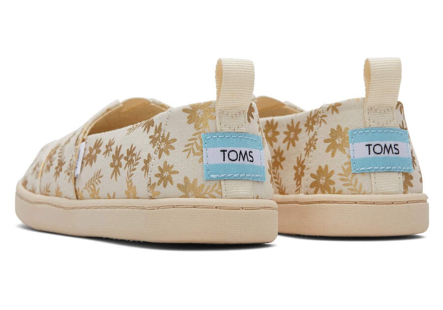 Toms Youth Alpargata Gold Foil Floral Blooms Beige Doradas Chile | CL012-153