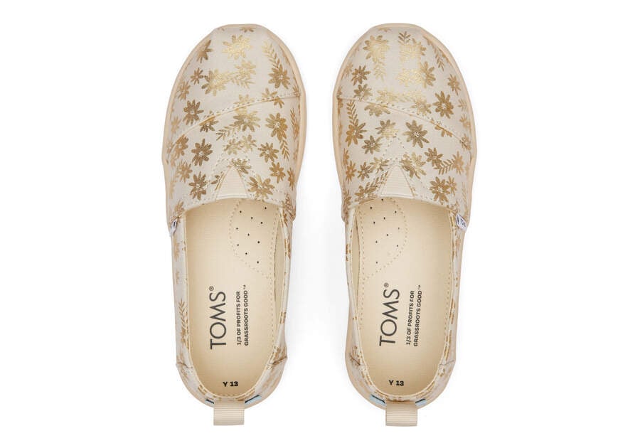 Toms Youth Alpargata Gold Foil Floral Blooms Beige Doradas Chile | CL012-153