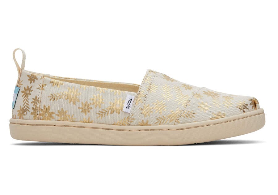 Toms Youth Alpargata Gold Foil Floral Blooms Beige Doradas Chile | CL012-153